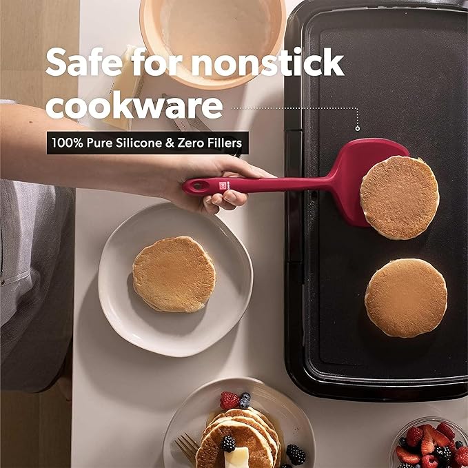 New DI ORO Seamless Series Moda 4-Piece Silicone Turner Spatula Set - 600째F Heat-Resistant Flexible Kitchen Spatulas for Nonstick Cookware - Flippers for Eggs & Pancakes - Utensils for Cooking (Red)