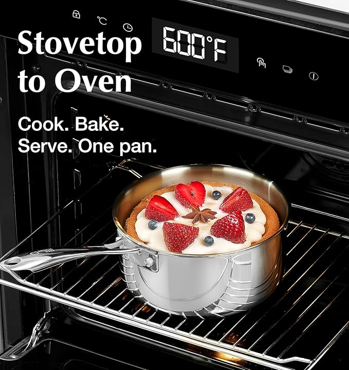 KOCH SYSTEME CS Triply Stainless Steel Saucepan, 3 Quart Stainless Steel Pot with lid, Large Cooking Pot, 3QT Sauce Pan with Stay Cool Handle, Induction Compatible Pot, Oven Safe 600째F