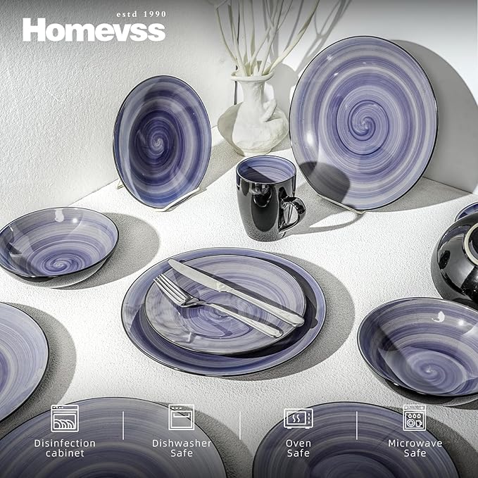 Stoneware Sonoma 16pc Dinnerware Set, Black + Speckled Spin Wash Cobalt Blue