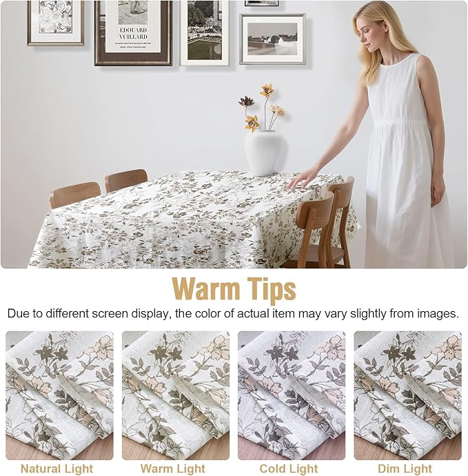 H.VERSAILTEX Linen Table Cloths Floral Printed Tablecloth Spill-Proof Waterproof Table Cover for Dining Buffet Feature Soft and Thick Fabric Wrinkle Free, 60 x 120 Inch, Retro Floral - Brown