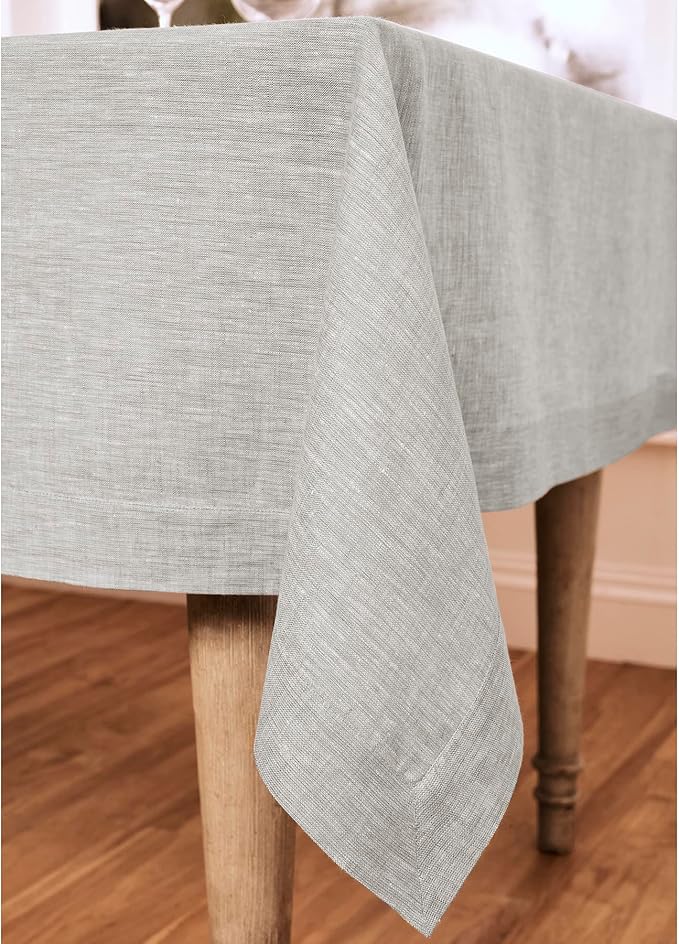 Solino Home Linen Tablecloth 54 x 72 Inch - 100% Pure Linen Oyster Grey Table Cloth for Rectangle Tables - Athena, Machine Washable Tablecloth for Spring, Easter