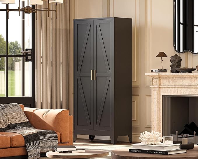 61"H Black Pantry Kitchen Cabinet with Doors,Black Storage Cabinets,Freestanding Pantry Cabinet,Farmhouse Food Storage Cabinets,Tall and Large Pantry Cabinets for Kitchen, Dining Room, Living Room