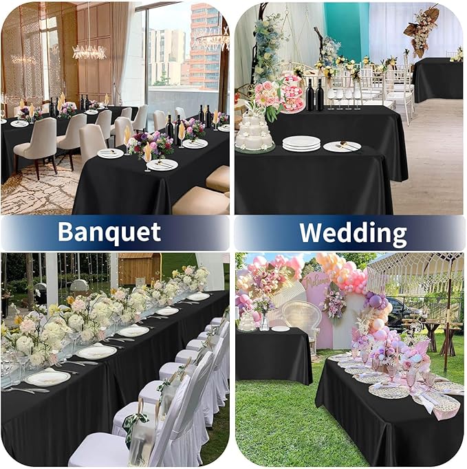 PureFit 10 Pack Rectangle Black Table Cloths 90 x 132 Inch for 8Ft Tables, Stain and Wrinkle Resistant Table Linens for Home Use, Wedding, Party, Banquet and Camping