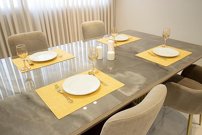 HOMEYNICE Placemat Set-Washable Place Mats for Parties, Elegant Table Mats for Kitchen Table, Set of 4 Dining Table Placemats, Heat-Resistant Cloth Placemats for Indoor and Outdoor,13x19-Yellow