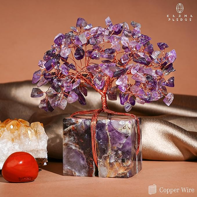Crystal Tree of Life for Home and Office Decor, Handmade Raw Crystal Base Amethyst Chakra Healing Crystal Tree for Positive Energy, Money, Good Luck, Christmas D챕cor, Birthday Gifts for Women