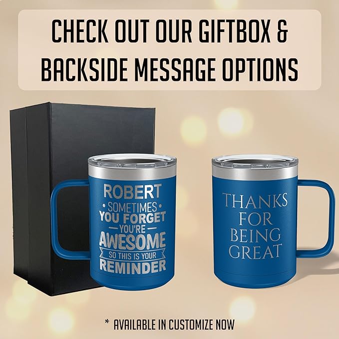 Personalized Inspirational Travel Coffee Mug, Inspirational Gifts for Men Dad Wife Sister Women, Custom Birthday For Him Her, Customized You?셱e Awesome Tumbler, Teacher Coworker Gifts 15oz Navy Blue