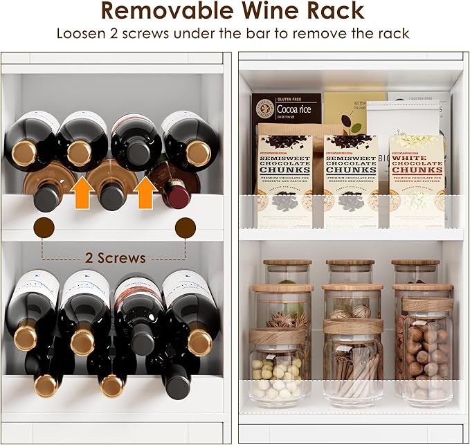 72" Tall Pantry Cabinet with Wine Rack, Kitchen Pantry Cabinet with Microwave Stand, Large Kitchen Hutch with Drawers, Food Pantry for Dining Room, White