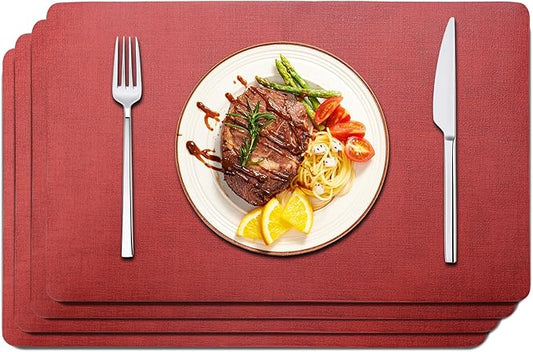 Maxpearl Faux Leather Placemats Set of 4, Waterproof - Wipe Clean - Heat Resistant - Anti Slip Dining Table Place Mats, Suitable for Indoor & Outdoor Use, 17?쇺쇒?2?쇺? Red