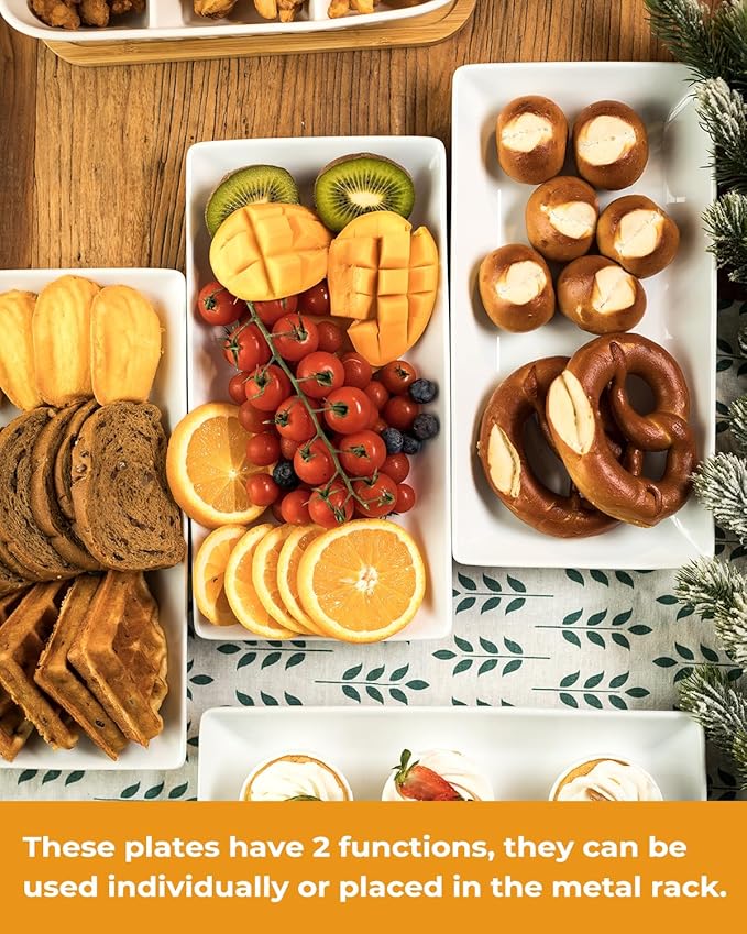 LAUCHUH 3 Tier Serving Tray for Party, Porcelain Tiered Serving Tray Stand Collapsible Sturdier Metal Rack Fruit Tray with 2 Cross Bars for Serving Fruit Dessert Party Display Set, 12 Inch, Bronze