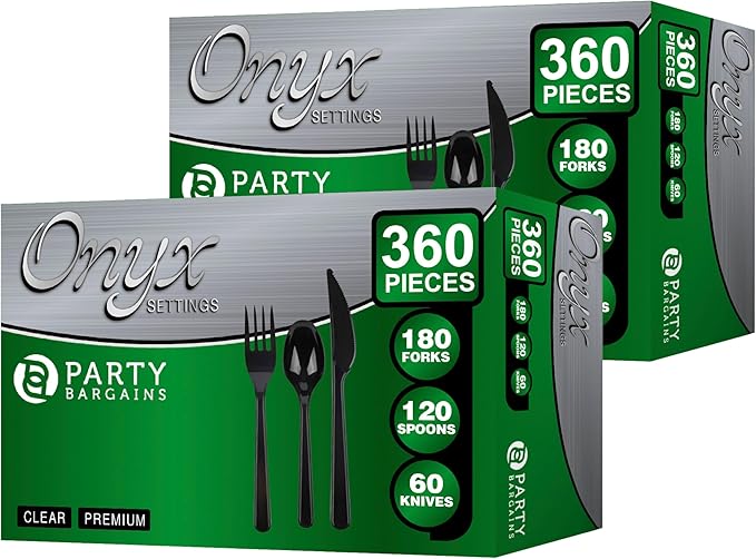 Party Bargains Disposable Cutlery set, Onyx Design, 720 Pieces: 120 Knives, 240 Spoons, 360 Forks