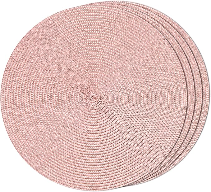 FunWheat Round Braided Placemats Set of 4 Table Mats for Dining Tables Woven Washable Non-Slip Place mats 15 inch(Peach Pink, 4pcs)