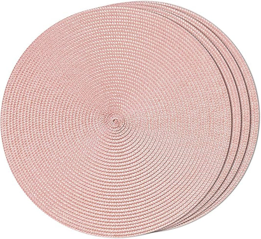 FunWheat Round Braided Placemats Set of 4 Table Mats for Dining Tables Woven Washable Non-Slip Place mats 15 inch(Peach Pink, 4pcs)