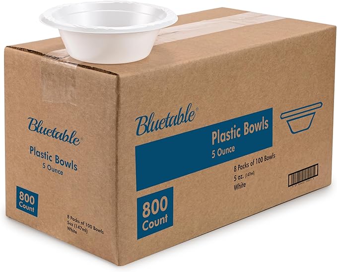 Bluetable 5 oz Bowls Plastic Small Bulk Case Pack (800 Count) Disposable Bowl White ??for Party Dessert Mini Bowls Soup & Horderves Great for Paint Project Small Bulk [800 Pack/Case]