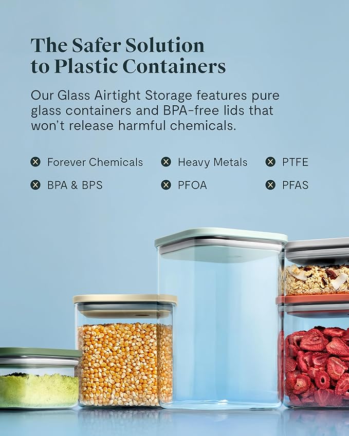 Caraway 1qt Glass Airtight Food Storage Container with Lid ??Non-Toxic, BPA-Free Kitchen Storage Container ??Stackable, Space-Saving Airtight Container for Dry Goods and More - Gray