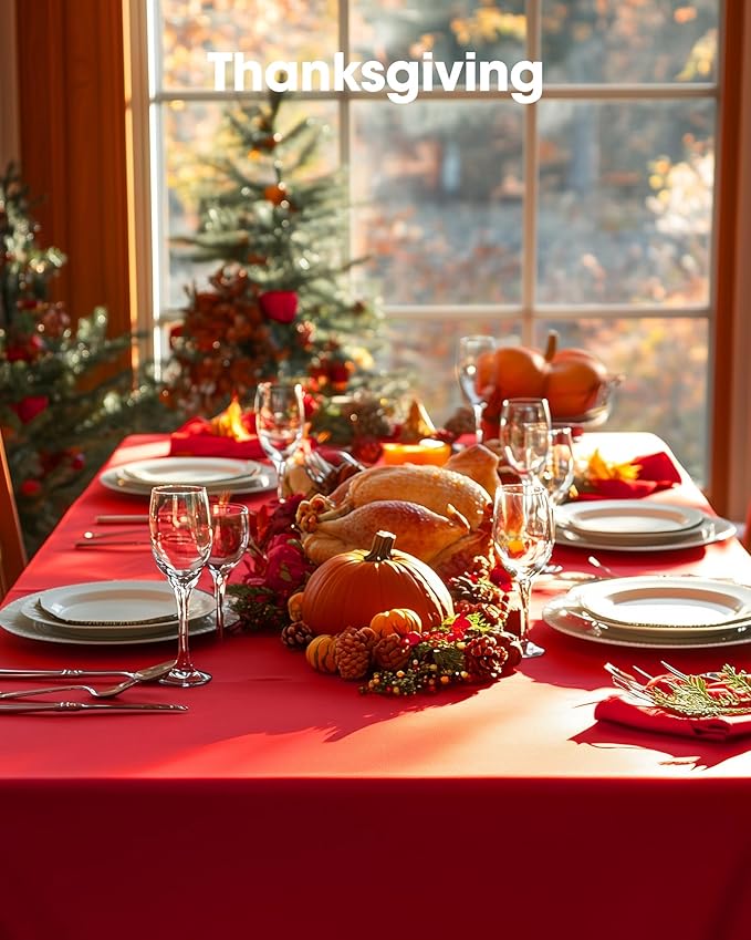 Pureegg Plastic Table Cloth Disposable 12 Pack, 54 x 108 Inch Table Cloths, Valentines Day, Thanksgiving, Christmas Decorations, Fall Tablecloths, Rectangle, Plastic Cover, Leakproof & Sturdy, Red