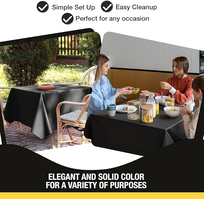 Party Solids 12-Pack Black Square Plastic Disposable Tablecloth ??Size: 52 횞 52 Inches ??Square Table Cover for Parties, Picnics & Formal Events