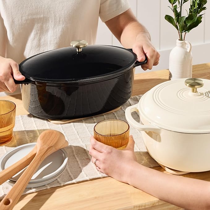 Best Choice Products Oval 7.5 Quart Enamel Cast-Iron Dutch Oven, Heavy-Duty Pre-Seasoned for Baking, Cooking w/Side Handles ??Black Licorice
