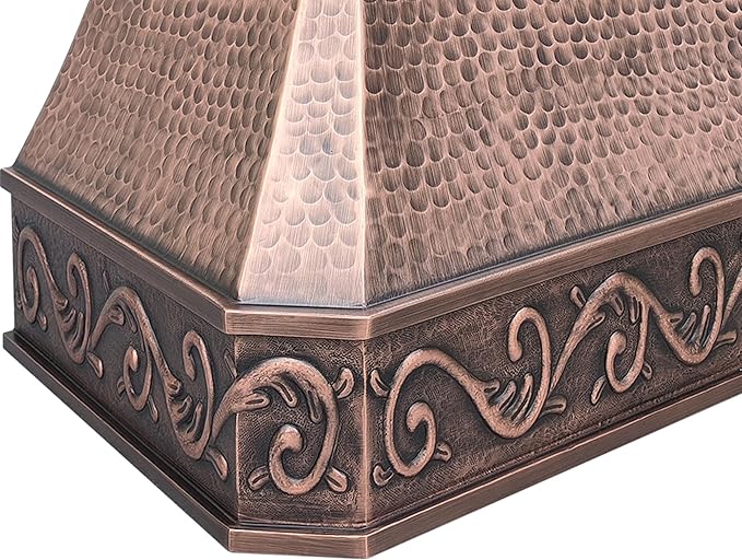 CT Copper Tailor Copper Vent Hood Wall Mount,60'' W,30''H,1260 CFM Exhaust Fan,Stainless Steel Vent,LED Light,Dishwasher-Safe Baffle Filters,Light Hammered-Medium Patina,VH3A