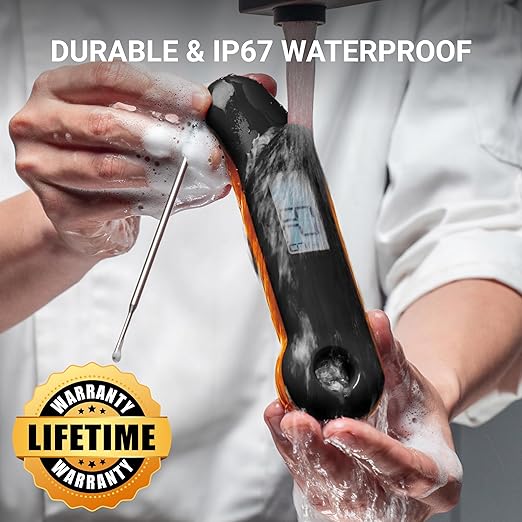 ThermoMaven Professional Meat Thermometer, Instant Read in 0.5 Sec, NIST Certified Accuracy 짹0.5째F, IP67 Waterproof, Ambidextrous Backlight, Auto-Rotating Display, for BBQ/Grill/Cooking, Black&Orange