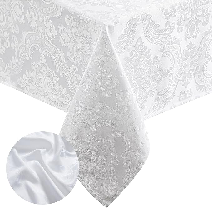 Elrene Home Fashions Caiden Elegance Damask Waterproof, Stain & Wrinkle Resistant Fabric Tablecloth, 52" x 70" Oblong/Rectangle, White