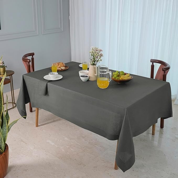D'Moksha Homes Linen Tablecloth for Rectangle Tables 60 x 156 Inch - 100% Pure Linen Charcoal Grey Tablecloth - Machine Washable Table Cloth for Spring, Easter
