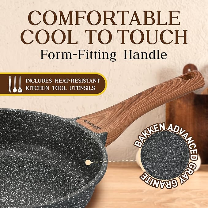 Bakken-Swiss 14-Piece Kitchen Cookware Set ??Granite Non-Stick ??Eco-Friendly ??PFOA, PFOS, and PTFE Free for All Stoves & Oven-Safe - Marble coatin