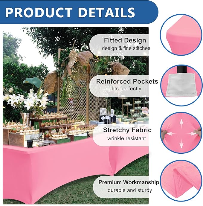 Enjoyidea Spandex Table Cloths for 8 Foot Rectangle Tables-6 Pack Fitted Stretch Pink Table Covers-Elastic Folding Tablecloths for Party, Vendor Booth Display, Banquet Buffet Event, Craft Trade Show