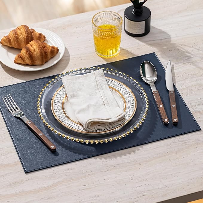 Baroyal Faux Leather Placemats Set of 4 Vinyl Washable Wipeable Table Mats for Kitchen Dining Table Heat Resistant Waterproof Modern Indoor/Outdoor Placemats Non-Slip Easy Clean Place Mats (Navy Blue)