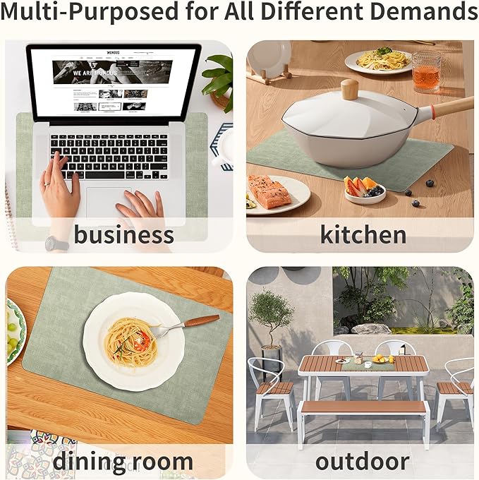 Maxpearl Faux Leather Placemats Set of 6 - Waterproof - Wipe Clean - Heat Resistant - Anti Slip Dining Table Place Mats, Suitable for Indoor & Outdoor Use, 17?쇺셹12?쇺? Sage Green