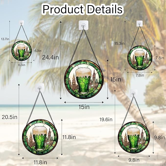Stained Glass Window Hanging Green Clover City 7.8" - St. Patrick's Day Irish Decor Suncatcher Door Garden Sun Catcher Birthday Christmas for Woman Nana Friend Men