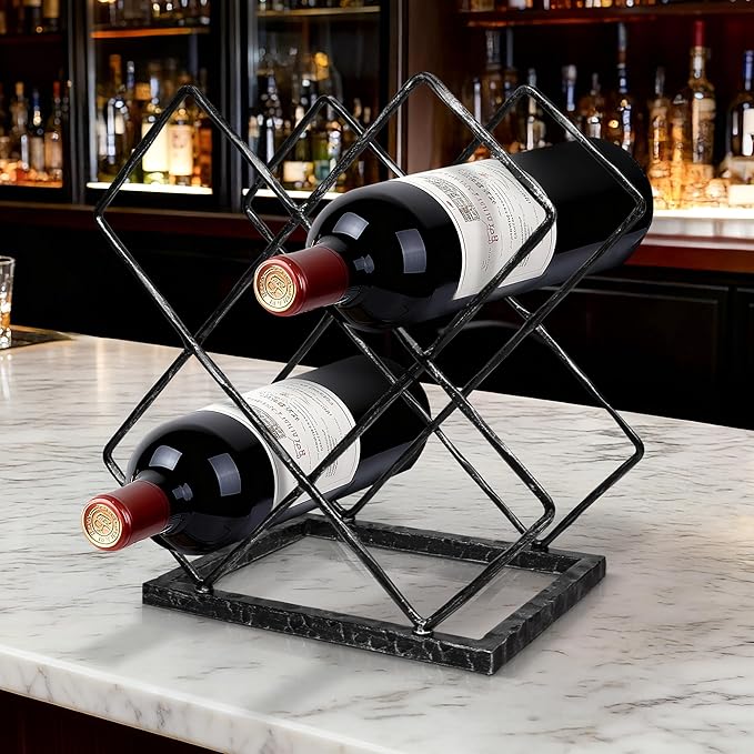 BEGINS Wine Rack Countertop, Hand Forged Wine Holder, Metal Solid Wine Storage Rack with Hammered Texture Frame,Tabletop Wine Storage Stand for Cabinet, Pantry, Bar