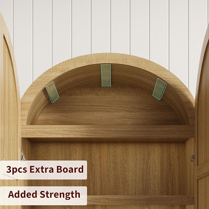 CABIHOME 72" Tall Arched Kitchen Pantry Cabinet, Freestanding Farmhouse Storage Cupboard with Doors, Drawers & Shelves, Versatile Wooden Organizer for Dining Room, Living Room, Natural