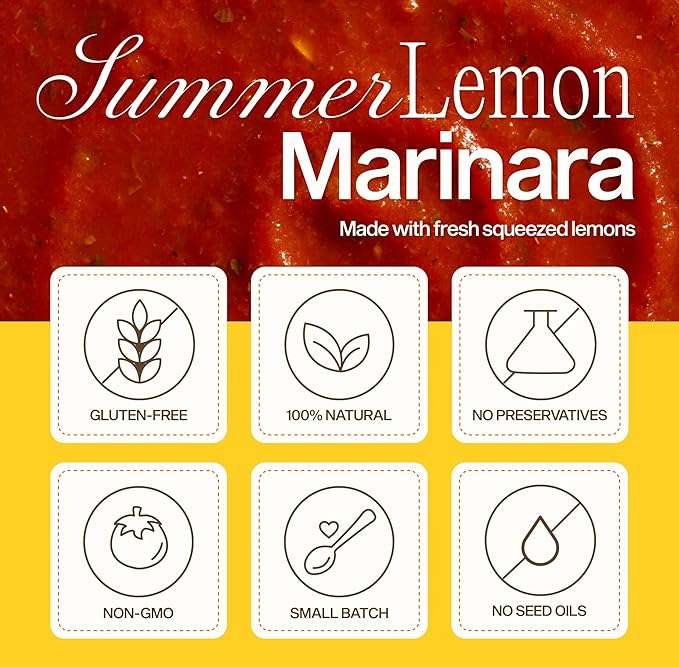Sauz | Summer Lemon Marinara Pasta Sauce, 25 Oz Jar (2-Pack), Fresh Citrus Zest, Gluten-Free, Non-GMO, Multi-Use Tomato Sauce with Clean Ingredients ??Small Batch Fresh Tomato Sauce