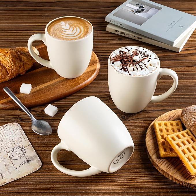 GBhome 12oz Coffee Mugs Set of 6, Large Ceramic Coffee Mugs for Man, Woman, Dad, Mom, Modern Coffee Mugs Set with handle for Tea/Latte/Cappuccino/Milk/Cocoa. Dishwasher&Microwave Safe,ivory