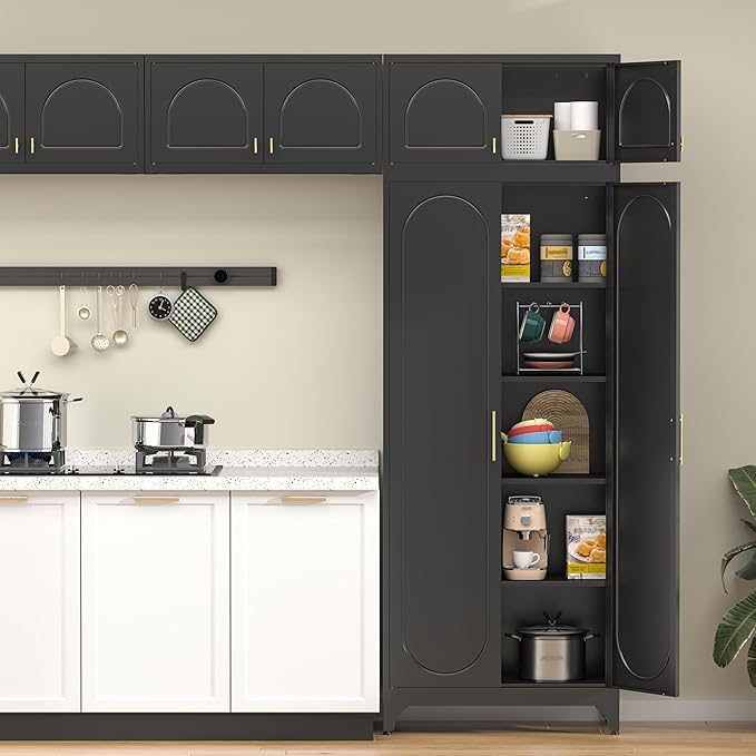 90??Tall Kitchen Pantry Cabinet,Storage Cabinet with Doors and Adjustable Shelves,Modern Kitchen Hutch Cabinets,Freestanding Cupboard for Dining Room