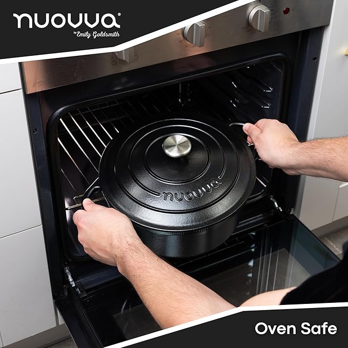 Cast Iron Dutch Oven with Lid ??Non-Stick Ovenproof Enamelled Casserole Pot ??Sturdy Dutch Oven Cookware ??Black, 7.3-Quart, 30cm ??by Nuovva