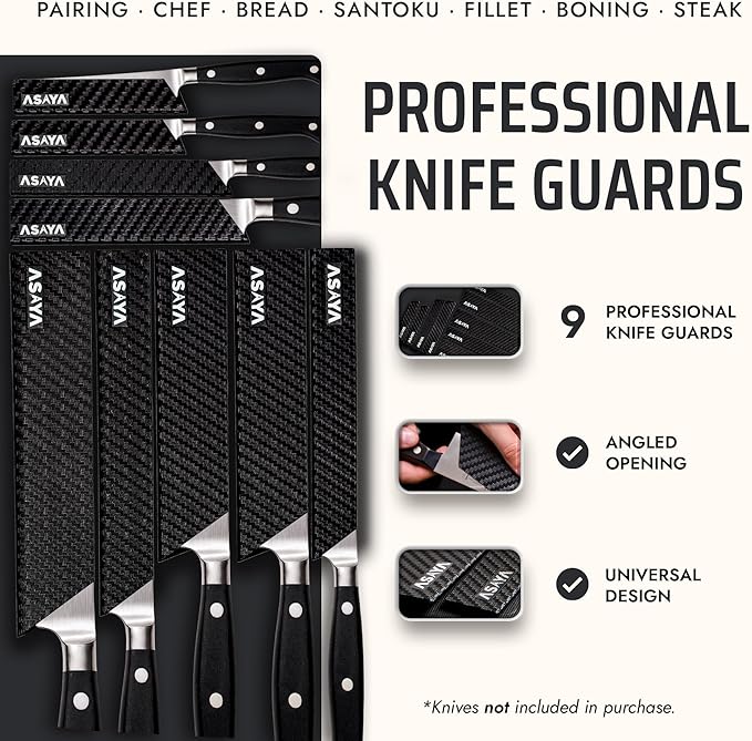 Asaya Professional Knife Edge Guards -Universal Blade Covers - Extra Strength, ABS Plastic and BPA-Free Felt Lining, non-Toxic and Food Safe - Knives Not Included (9Pcs)