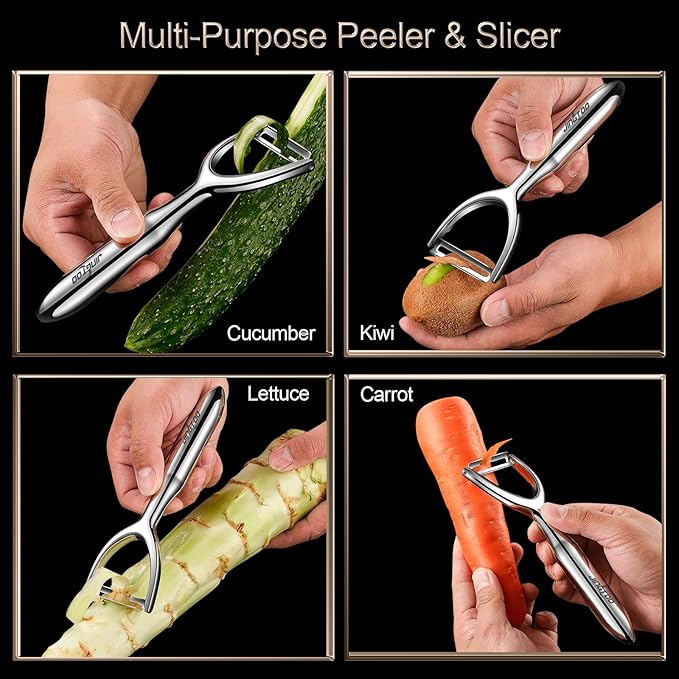 JINGTOO Vegetable Peeler Stainless Steel, Premium Potato Peelers for Kitchen, Ultra Sharp Fruit Veggie Peeler Rotary Blade, Y Shaped Apple Cucumber Ergonomic Peelers Handle - 5 Years Warranty (Plain)