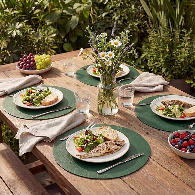 Artoid Mode Green Faux Leather Placemats Set of 4, 15 Inch Waterproof Wipeable Heat Resistant Place Mats, Reversible Table Mats for St. Patrick's Day Dining Decor