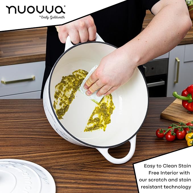 Cast Iron Dutch Oven with Lid ??Non-Stick Ovenproof Enamelled Casserole Pot ??Sturdy Dutch Oven Cookware ??Marble, 6.4-Quart, 28cm ??by Nuovva