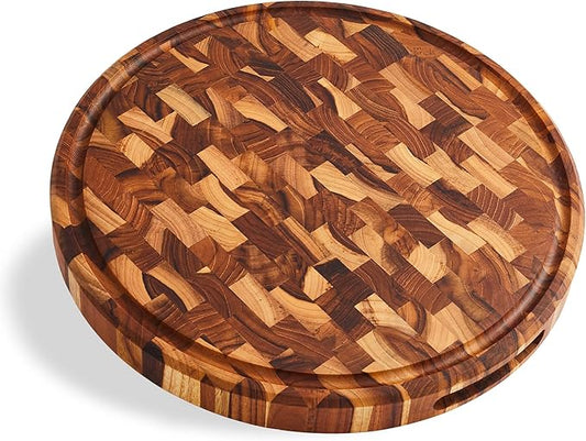 Sonder Los Angeles Vincent Round Cutting Board | Teak Edge Grain Cutting Board for Kitchen with Juice Groove | Perfect for Pizza & Charcuterie | Gift Box Included | 15x15x1.5 in