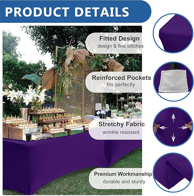 Enjoyidea Fitted Stretch Table Cover for 6 ft Rectangle Tables-6 Pack Dark Purple Spandex Tablecloth-Elastic Folding Tablecloths for Party, Vendor Booth Display, Banquet Buffet Event, Craft Trade Show