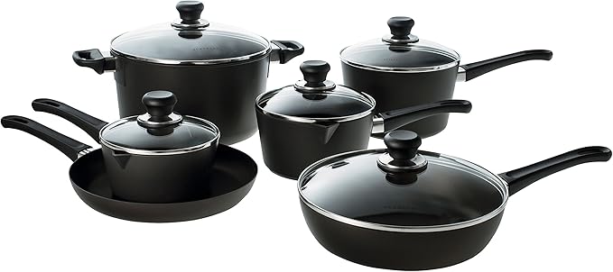 Scanpan Classic 11 Piece Cookware Set ??Compatible with Gas and Electric Stovetops, Metal Utensil Safe, Oven Safe to 500째F, Dishwasher Safe, Black