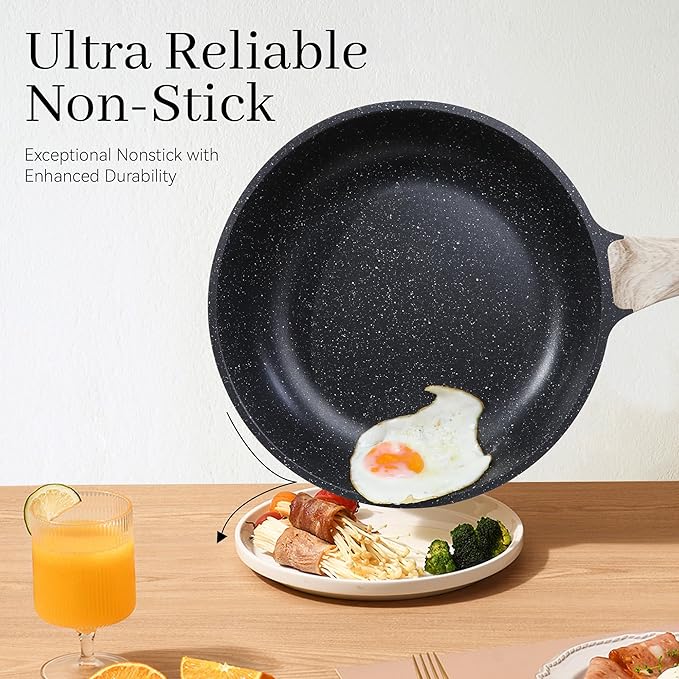 Pots and Pans Set Non Stick, 13Pcs Kitchen Cookware Sets, Granite Stone Induction Cookware Non Stick Cooking Set w/Frying Pans, Saucepans, Saut챕 Pan (PFOA Free), Black