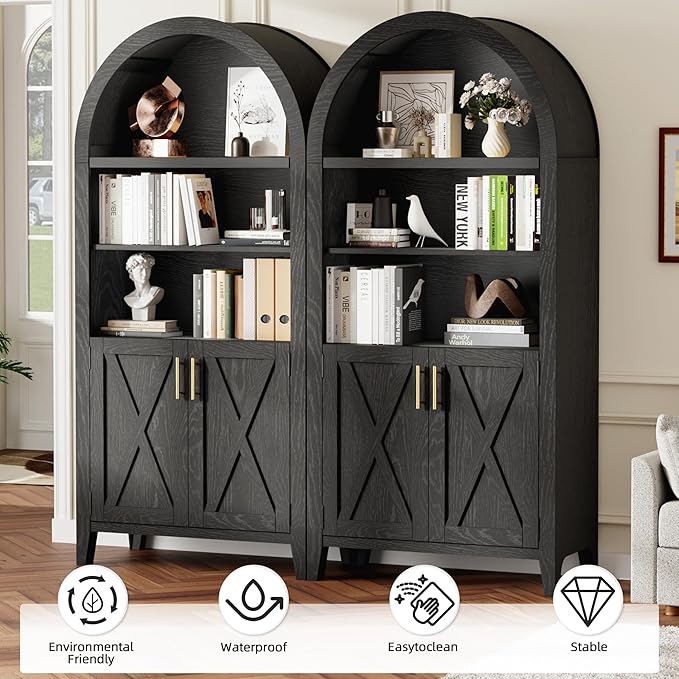 Arched Kitchen Pantry for, 63" Tall Wooden Entryway Storage Cabinet with 2 Doors & 5 Tier Adjustable Shelves, Versatile Farmhouse Hallway Organizer for Entryway, Bedroom, Dining Room