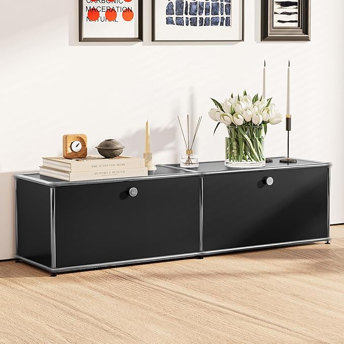 Modern Storage Cabinet Versatile Free-Standing Organizer for Living Room, Bedroom, and Home Office D챕cor, Black