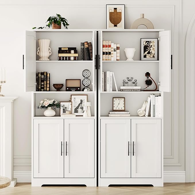 IDEALHOUSE Kitchen Pantry Cabinet, 70in Tall Storage Cabinet with Doors and Adjustable Shelves, Freestanding Cupboard for Living Room, Dining Room, Bathroom (White)