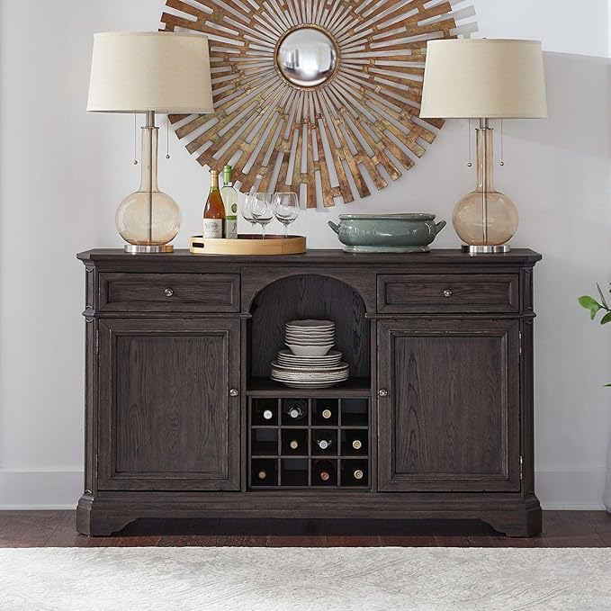 Liberty Furniture Grant Park Dining Room Wine Rack Buffet - White Oak Veneers - Cappuccino Brown