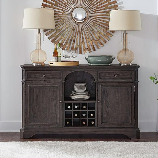 Liberty Furniture Grant Park Dining Room Wine Rack Buffet - White Oak Veneers - Cappuccino Brown