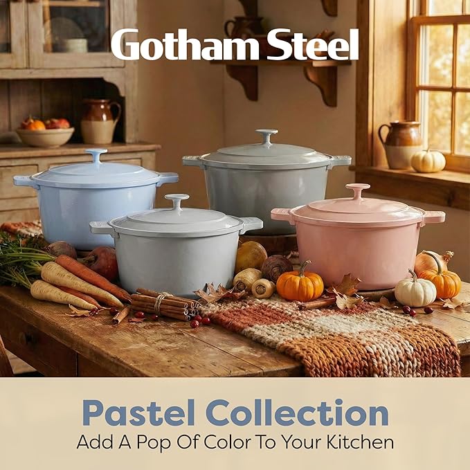 Gotham Steel 5 Qt Lightweight Ceramic Dutch Oven Pot with Lid, Nonstick Sourdough Dutch Oven for Bread Baking, 10 in 1 Stock Pot Ovens for Pasta, Spaghetti, Bread and More, Pots for Cooking